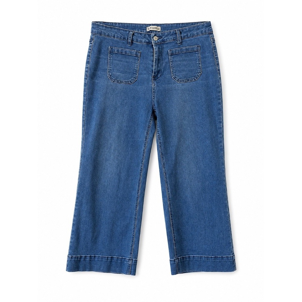 Luvamia Womens Wide Leg Capri Jeans Blue Denim Crop Pants size 14
